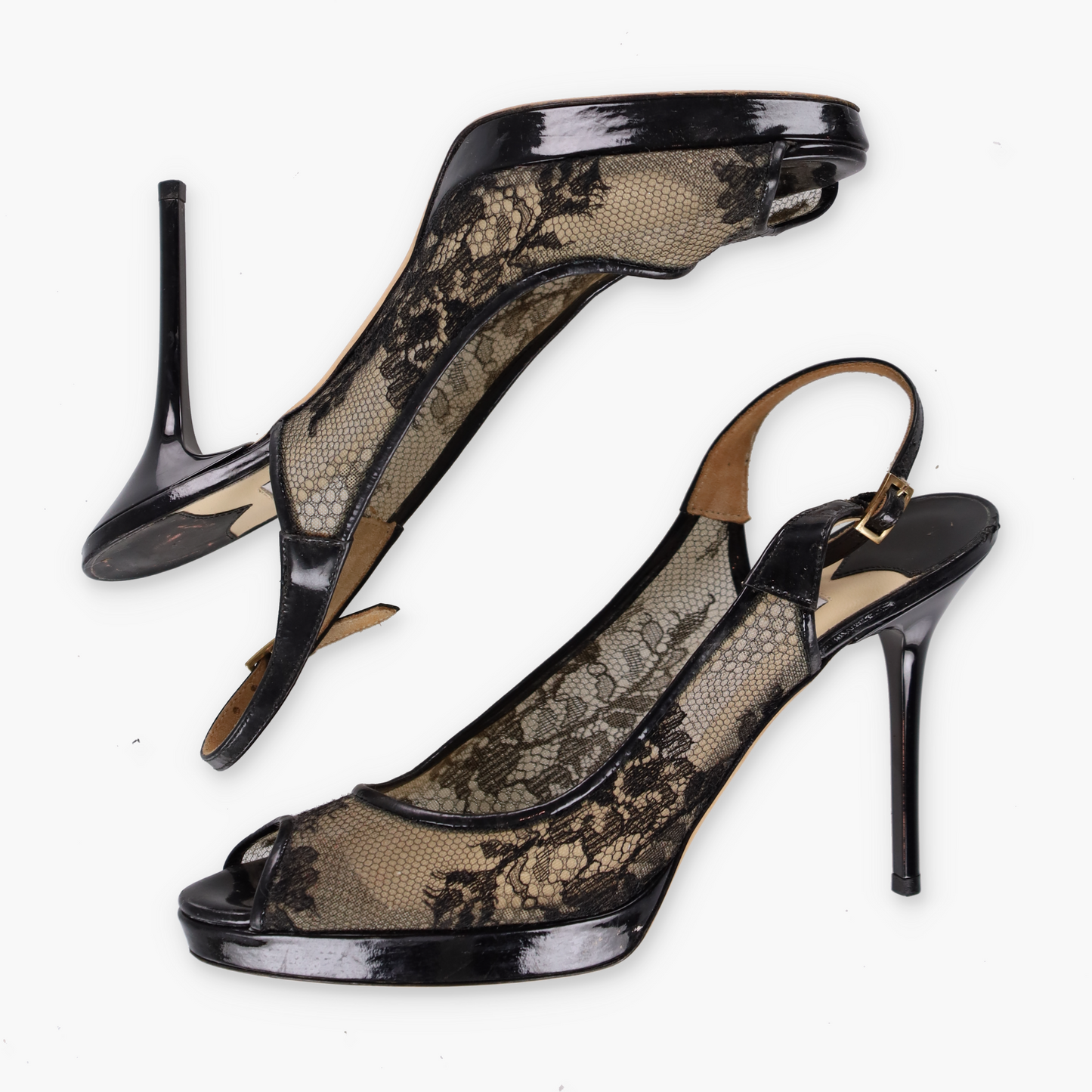 JIMMY CHOO Lace Peep-Toe Italy Made Pump Heels (37)