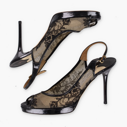 JIMMY CHOO Lace Peep-Toe Italy Made Pump Heels (37)