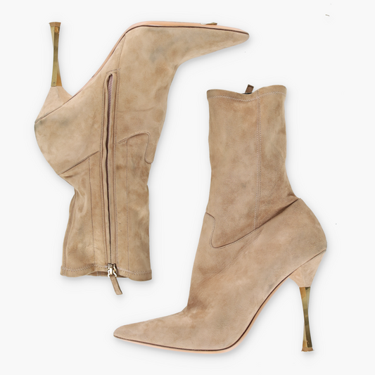 VALNETINO Suede Gold Heeled Italy Made Sock Boots (40)