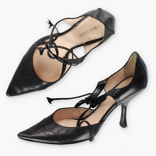 GIORGIO ARMANI Stitch Detailed Black Italy Made Pump Heels (36)