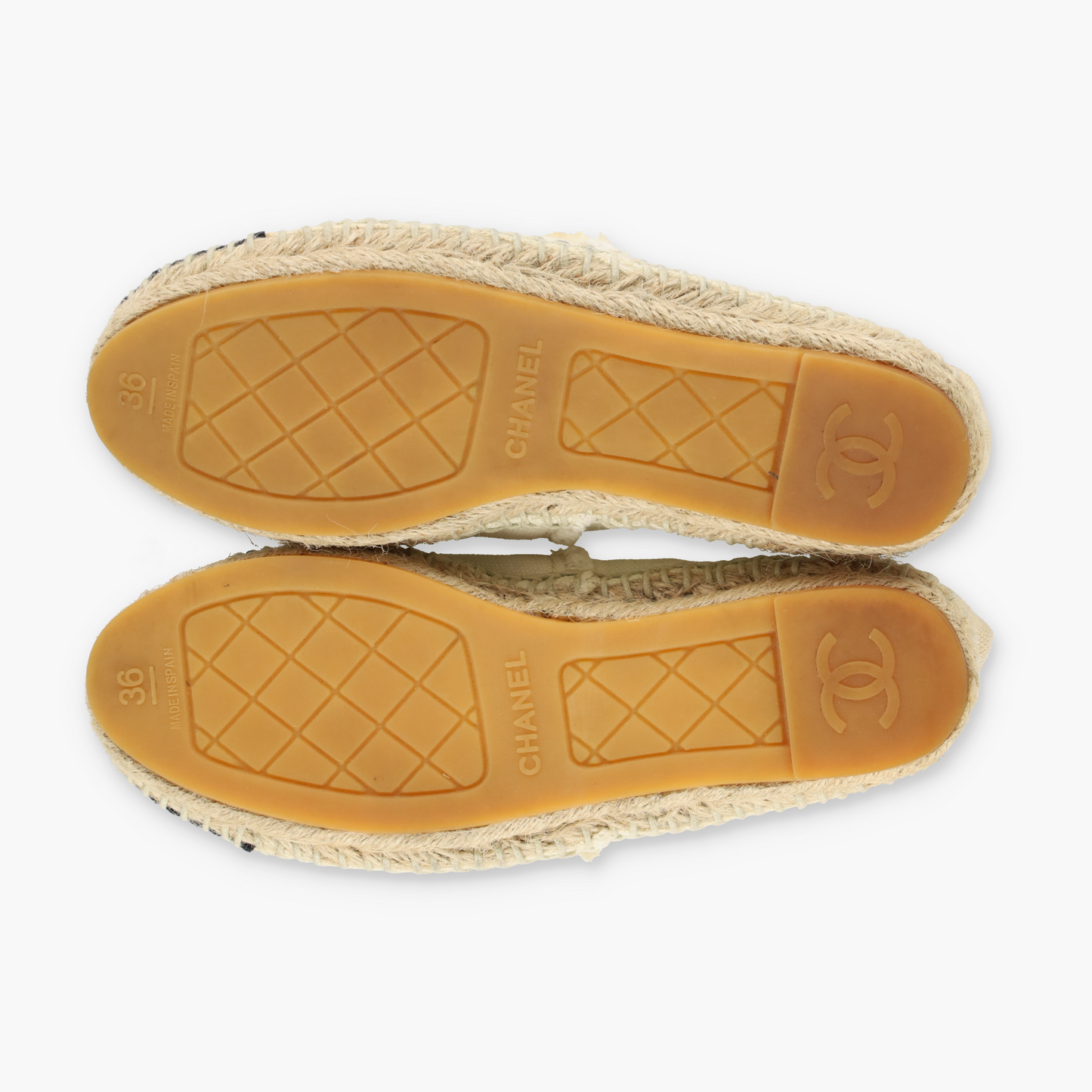 CHANEL 'CC' Logo Ivory & Navy Canvas Espadrille Flats Spanish Made (36)