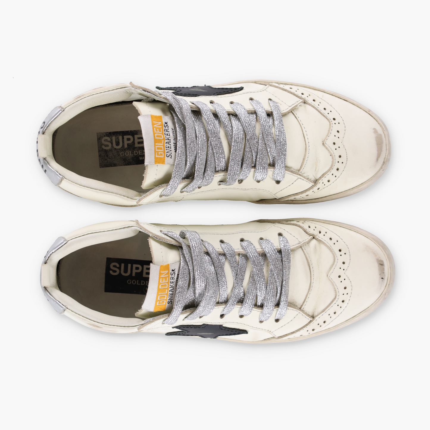 GOLDEN GOOSE Mid Star Glitter Laced Distressed Mid Top Sneakers Italian Made (Women's 8)