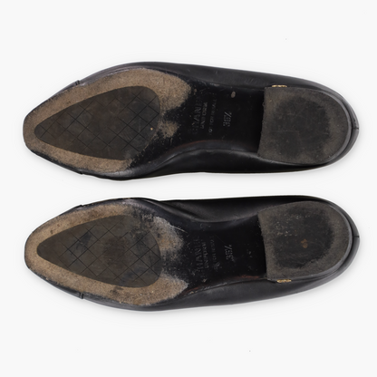 CHANEL Black & Gold 'CC' Logo Classic Ballet Flats (36.5)