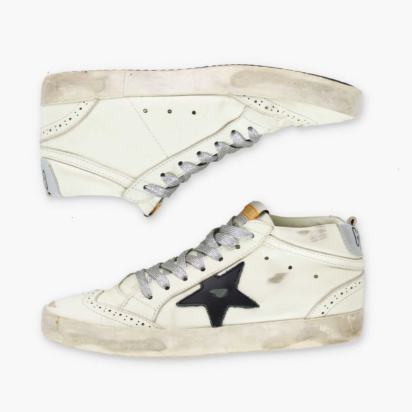 GOLDEN GOOSE Mid Star Glitter Laced Distressed Mid Top Sneakers Italian Made (Women's 8)