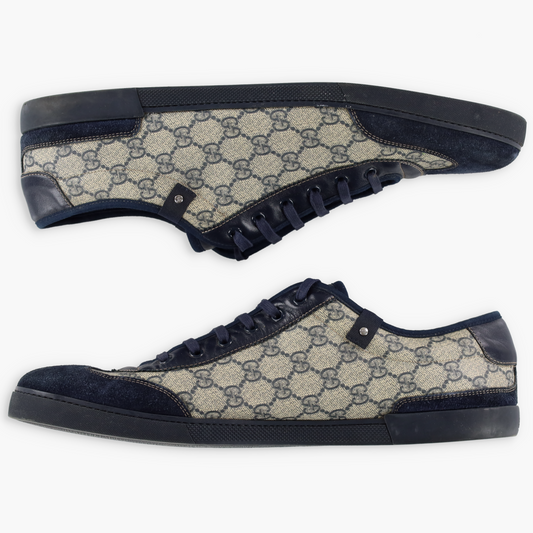 GUCCI Navy Suede & Beige GG Monogram Italian Made Sneakers (16)