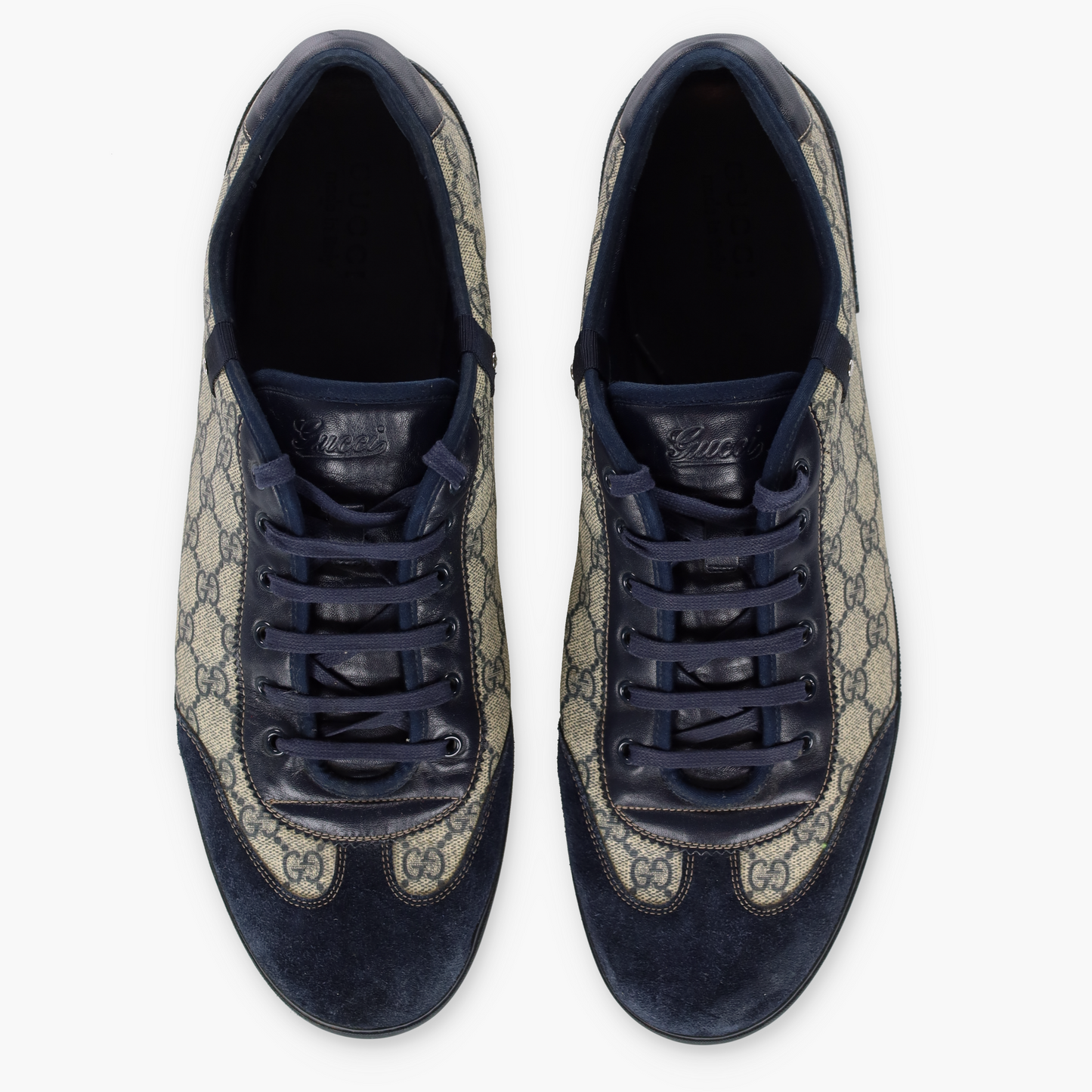 GUCCI Navy Suede & Beige GG Monogram Italian Made Sneakers (16)