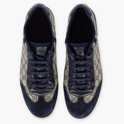GUCCI Navy Suede & Beige GG Monogram Italian Made Sneakers (16)