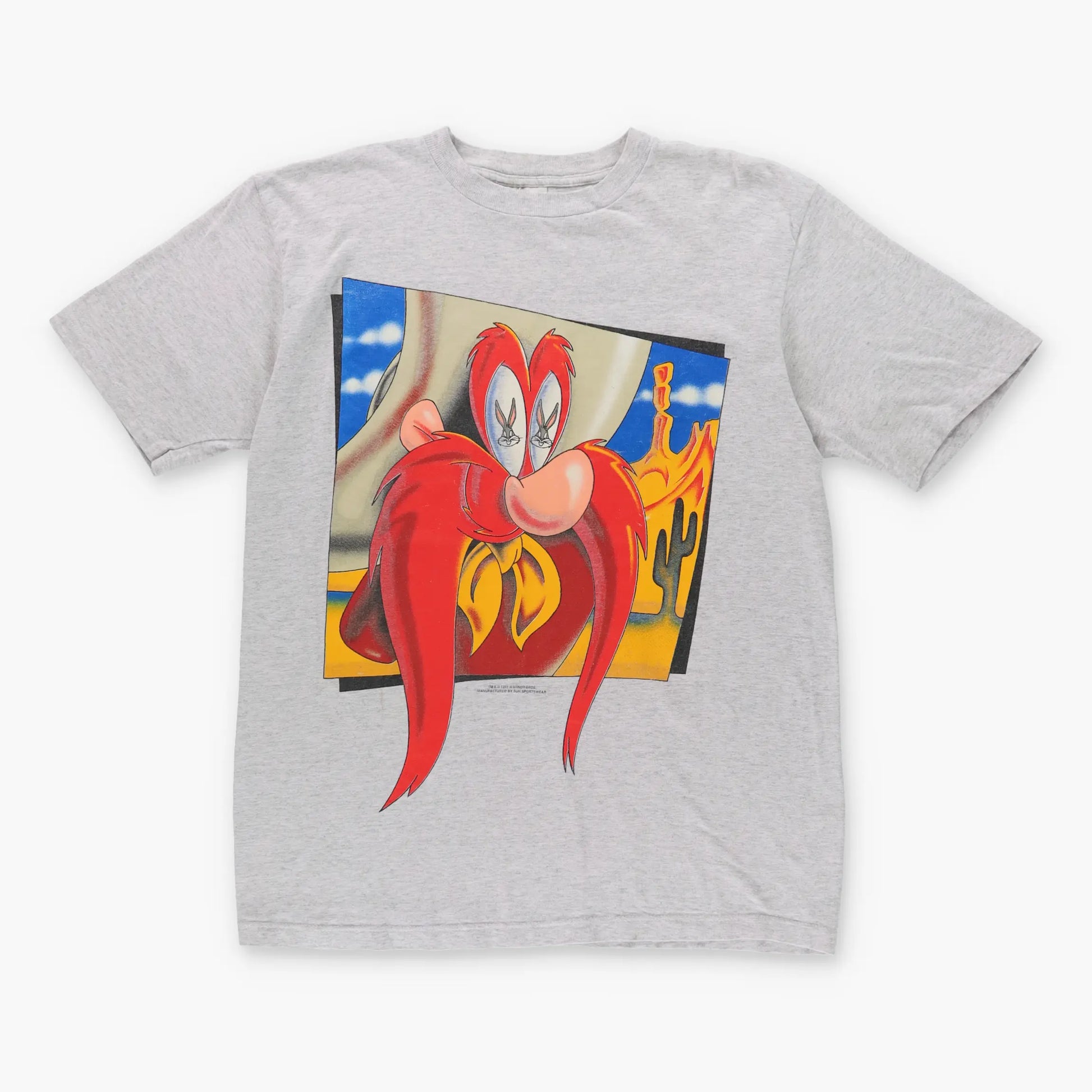 Vintage 1995 YOSEMITE SAM Looney Tunes Moustache USA Made Grey T Shirt (M-L) - Vintage Sole Melbourne