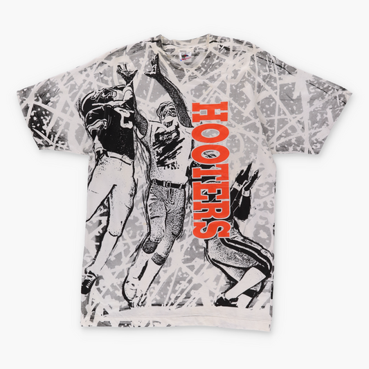 Vintage HOOTERS Football All Over Print Single Stitch Tee (M-L)