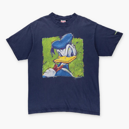 DONALD DUCK Disney Cartoon Drawing USA Made Navy T Shirt (L-XL) - Vintage Sole Melbourne