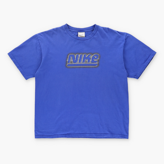 NIKE Y2K Spell Out Silver Underline Logo Blue Tee (L)
