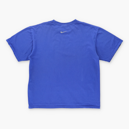 NIKE Y2K Spell Out Silver Underline Logo Blue Tee (L)