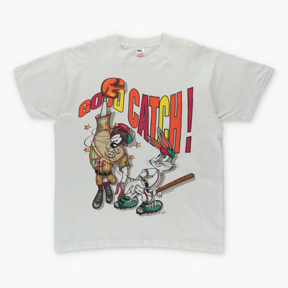 1993 LOONEY TUNES 'Good Catch!' Bugs Bunny Taz USA Made Baseball White Tee (XL) - Vintage Sole Melbourne