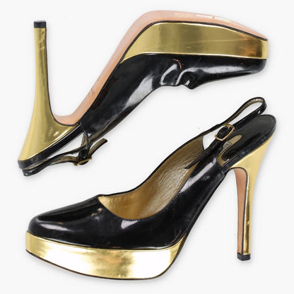LUCIANO PADOVAN Platform Gold & Black Pump Heels (38.5) *Aubany Vintage Sole Melbourne