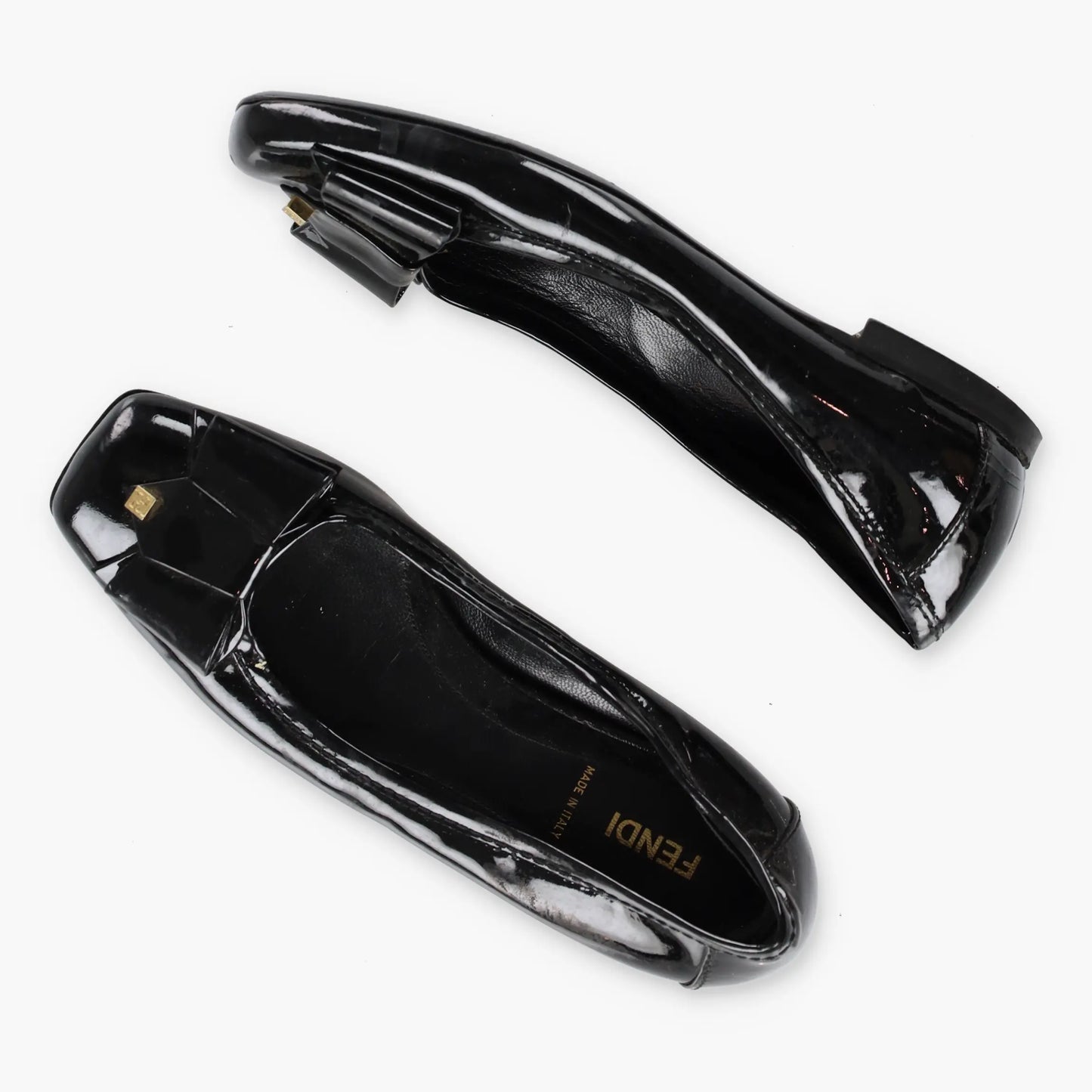 FENDI Patent Bow Italy Made Black & Gold Ballet Flats (36) *Aubany Vintage Sole Melbourne