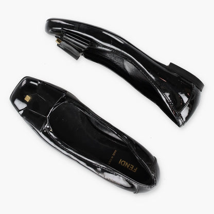 FENDI Patent Bow Italy Made Black & Gold Ballet Flats (36) *Aubany Vintage Sole Melbourne