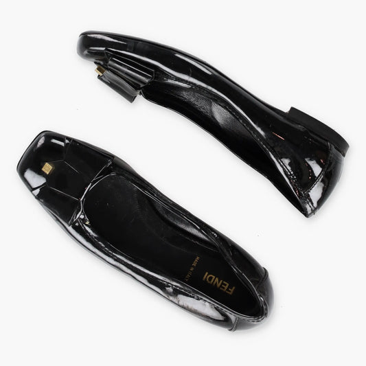 FENDI Patent Bow Italy Made Black & Gold Ballet Flats (36) *Aubany Vintage Sole Melbourne