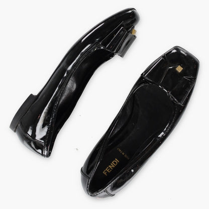 FENDI Patent Bow Italy Made Black & Gold Ballet Flats (36) *Aubany Vintage Sole Melbourne