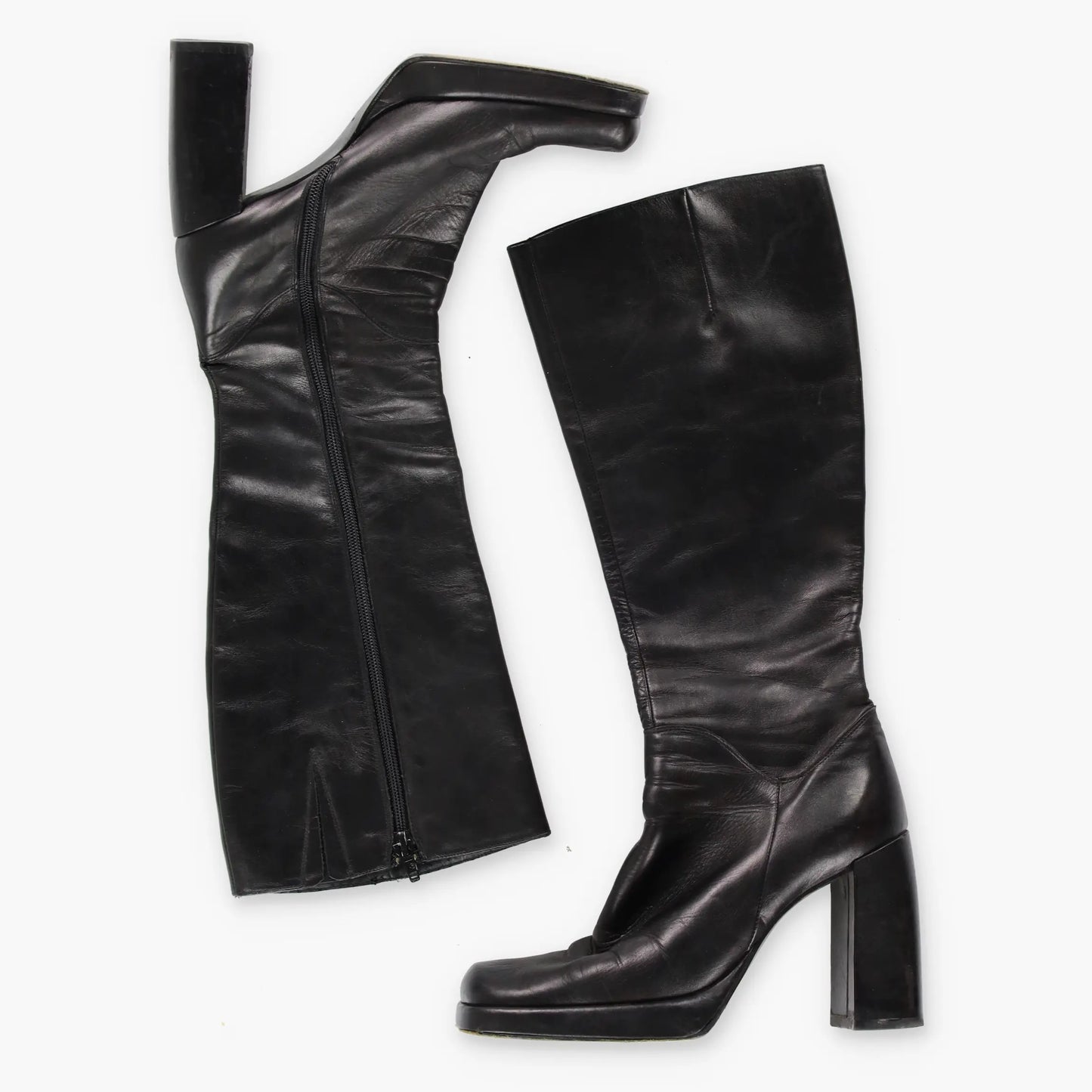 GUESS 90's Platform Square Toe Tall Spain Made Black Boots (7) *Aubany Vintage Sole Melbourne