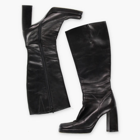 GUESS 90's Platform Square Toe Tall Spain Made Black Boots (7) *Aubany Vintage Sole Melbourne