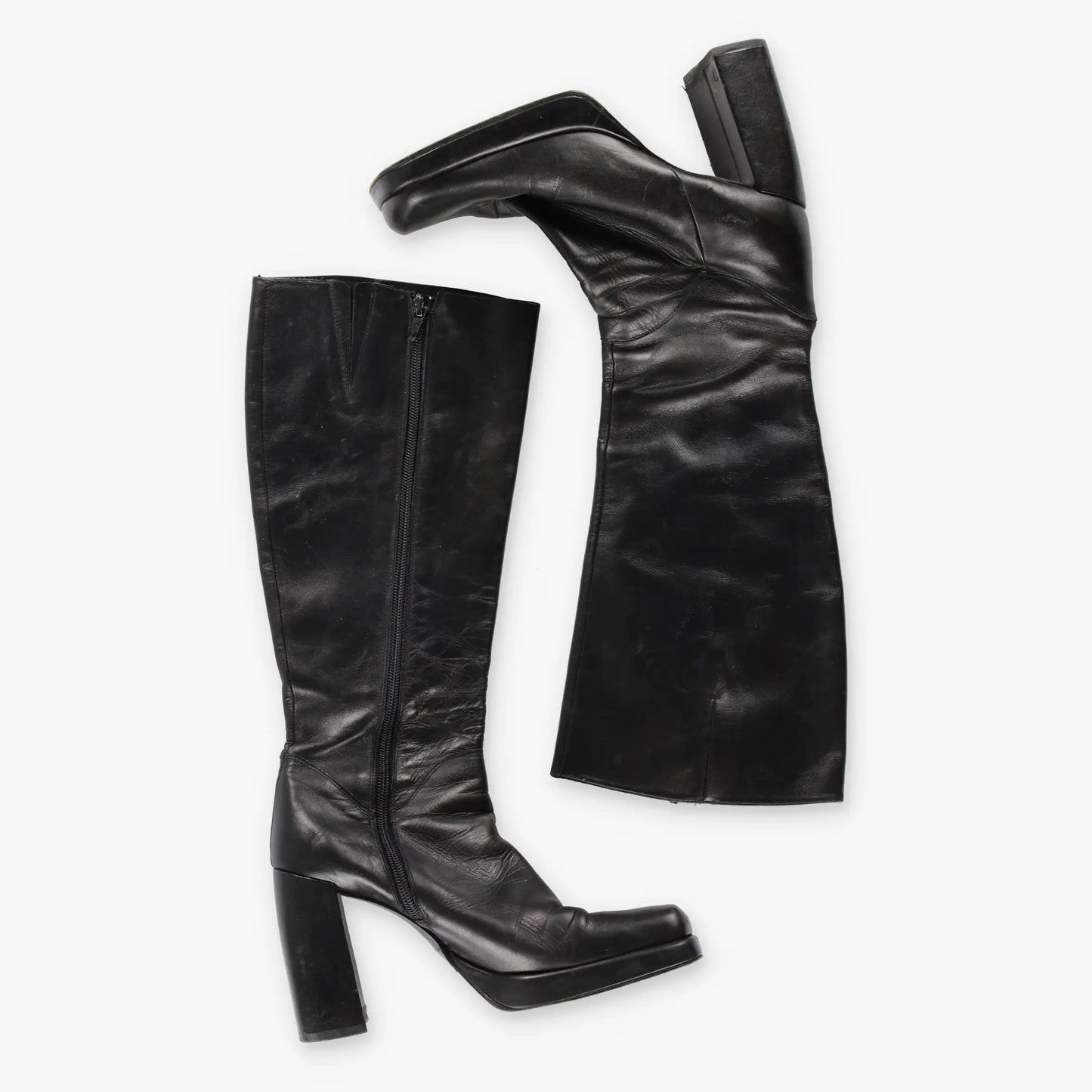 GUESS 90's Platform Square Toe Tall Spain Made Black Boots (7) *Aubany Vintage Sole Melbourne