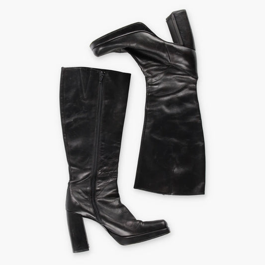 GUESS 90's Platform Square Toe Tall Spain Made Black Boots (7) *Aubany Vintage Sole Melbourne