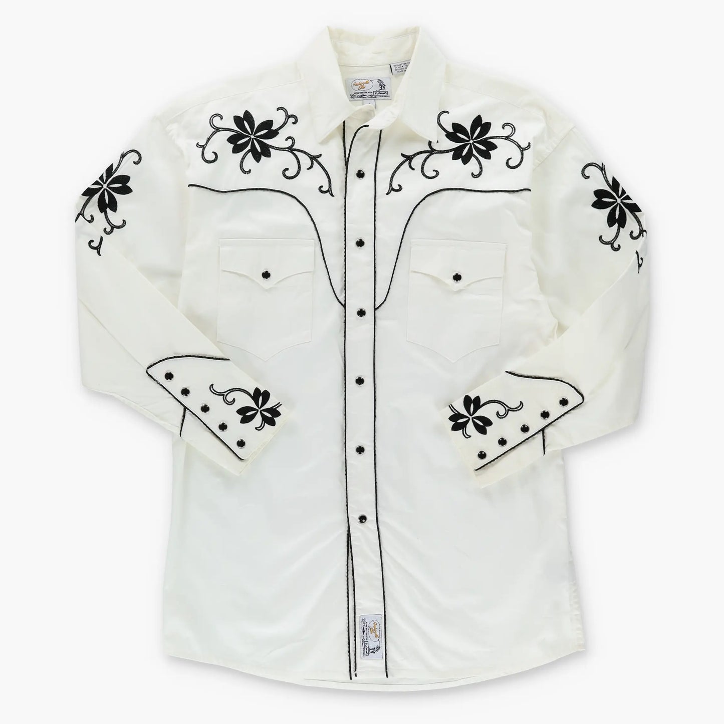 Vintage PANHANDLE Embroidered Floral White & Black Long Sleeve Western Shirt (S)