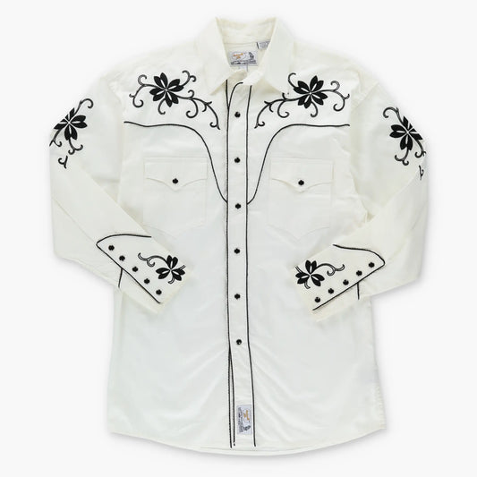 Vintage PANHANDLE Embroidered Floral White & Black Long Sleeve Western Shirt (S)