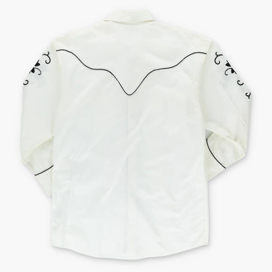 Vintage PANHANDLE Embroidered Floral White & Black Long Sleeve Western Shirt (S)