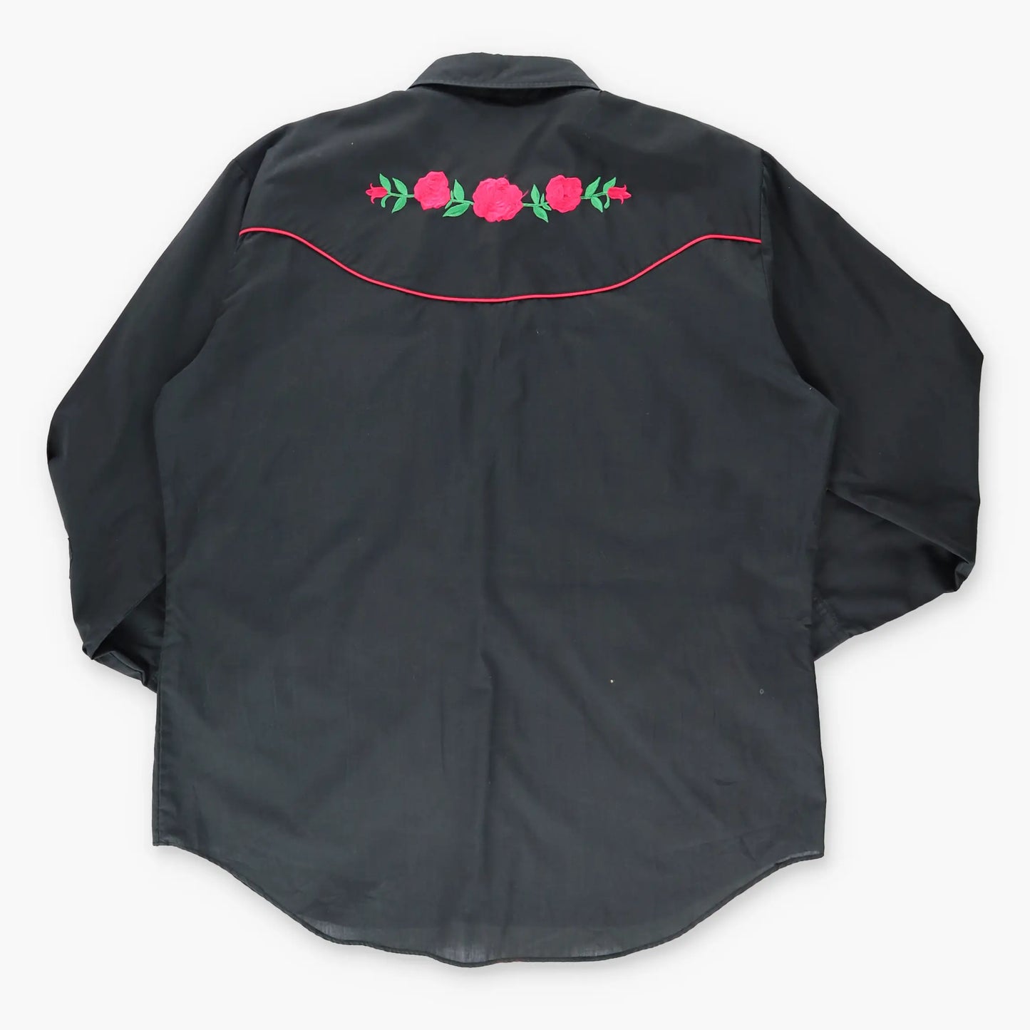 Vintage Western ELY DIAMOND Cattleman Snap Floral Embroidered Black & Red Shirt (XL)