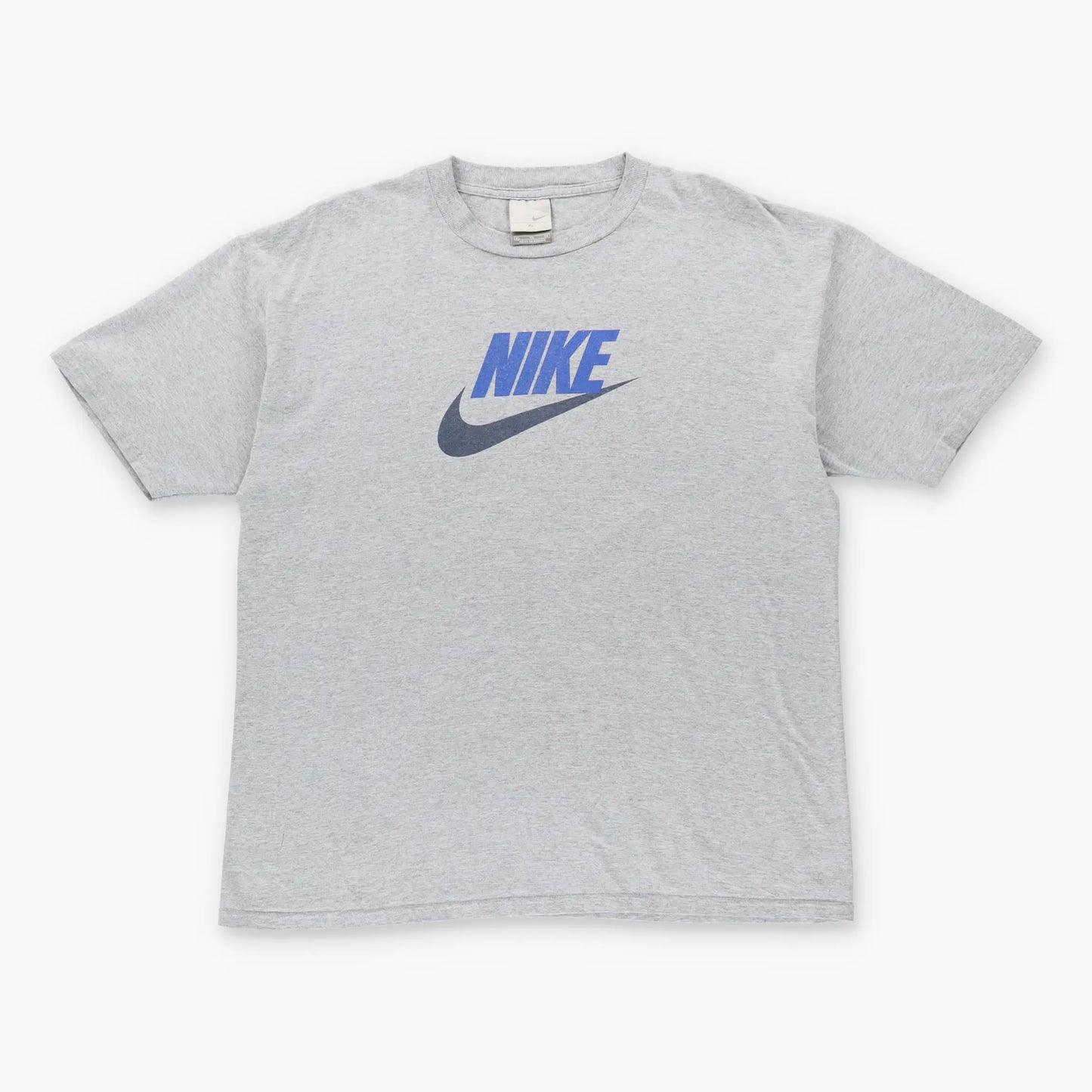 Vintage NIKE Swoosh Spell Out Logo Grey & Blue T-Shirt (XL)