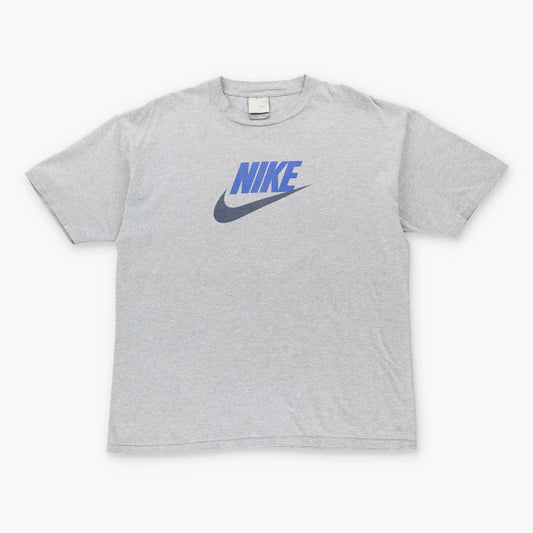 Vintage NIKE Swoosh Spell Out Logo Grey & Blue T-Shirt (XL)