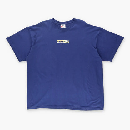 Vintage NIKE Embroidered Rectangular Centre Swoosh Logo Navy USA Made T-Shirt (XXL)