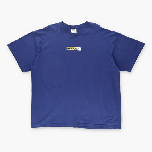 Vintage NIKE Embroidered Rectangular Centre Swoosh Logo Navy USA Made T-Shirt (XXL)