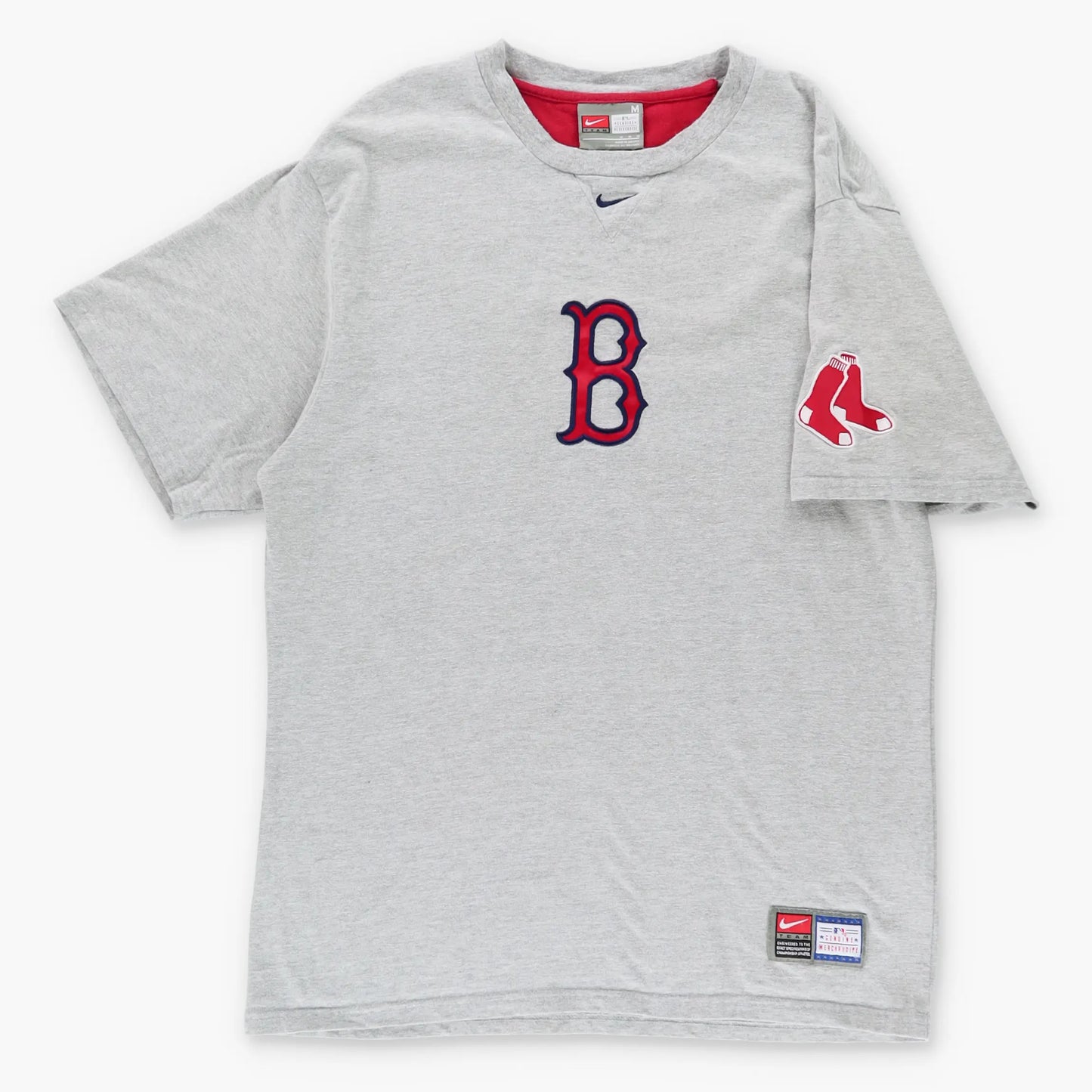 Vintage NIKE Red Sox Centre Swoosh Embroidered MLB Grey Baseball T-Shirt (M)