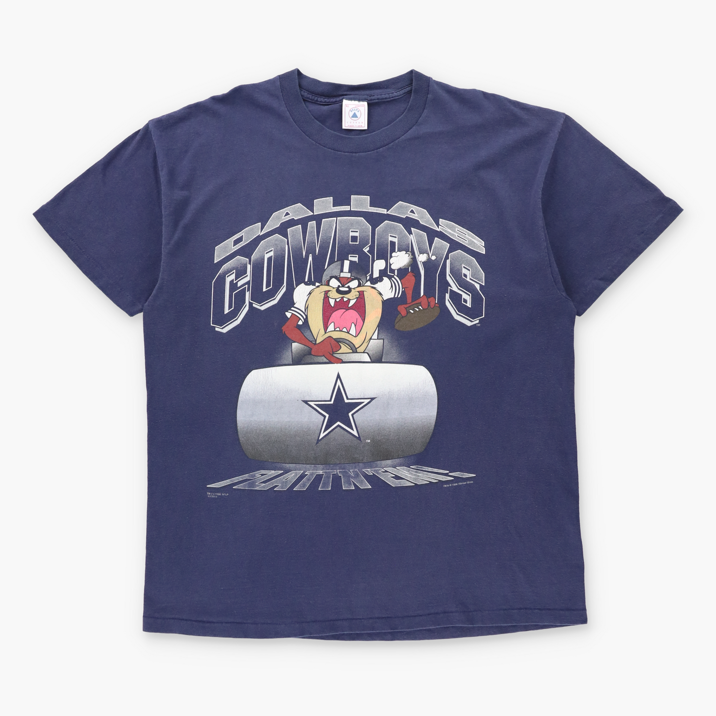 Vintage 1996 LOONEY TUNES Taz & Dallas Cowboys Single Stitch Glitter Graphic Tee USA Made (XL) Vintage Sole Melbourne