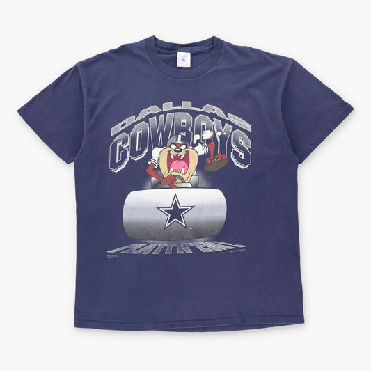 Vintage 1996 LOONEY TUNES Taz & Dallas Cowboys Single Stitch Glitter Graphic Tee USA Made (XL)