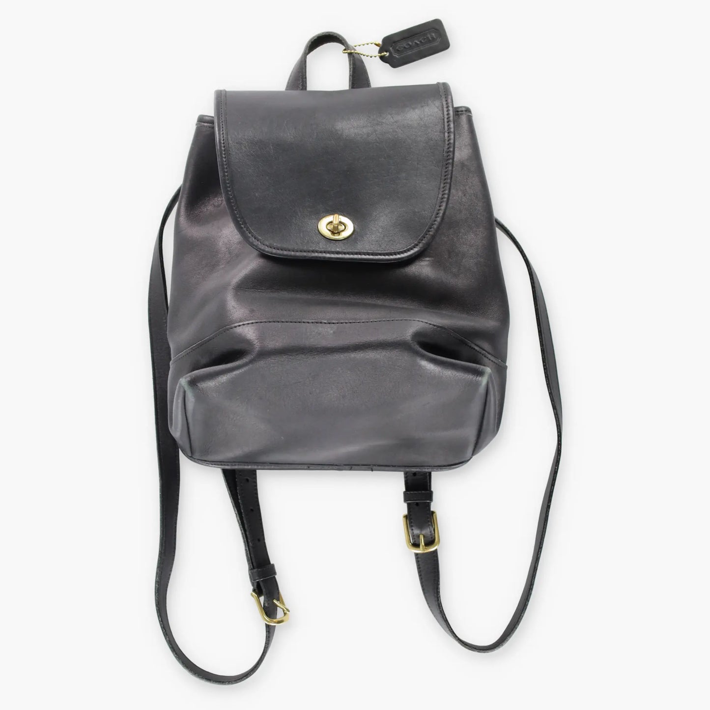 COACH 9791 Black Leather Turnlock Clasp Backpack USA Made