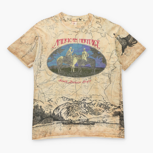 Vintage American Heritage "South Dakota Style" Map All Over Print Single Stitch Tee USA Made (L) Vintage Sole Melbourne