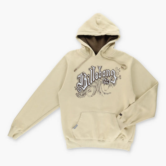 Vintage BILLABONG Y2K Graphic Spell Out Logo Surf Beige Hooded Sweatshirt (L)