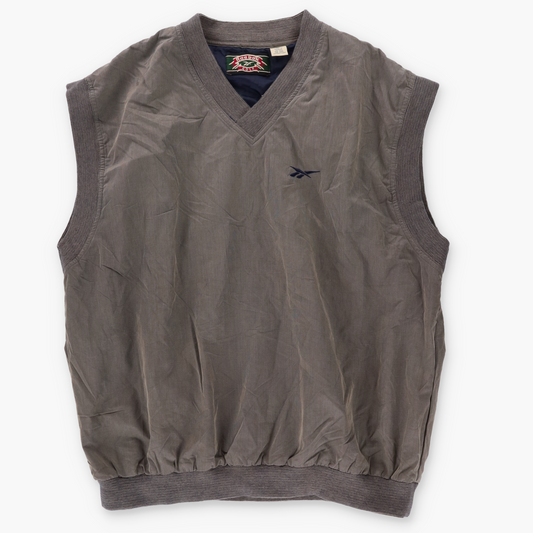 REEBOK Beige & Navy Embroidered Logo Windbreaker Golf Vest (XL)