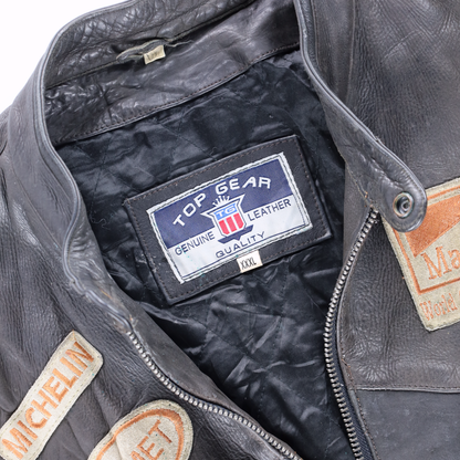 Marlboro Racing Team Vintage Patch Work Genuine Leather Jacket (XL)