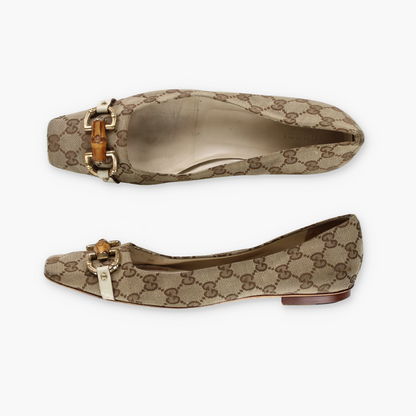 GUCCI 'ITALY Made' Monogram Bamboo Horse-Bit Pointed Toe Flats (40C)