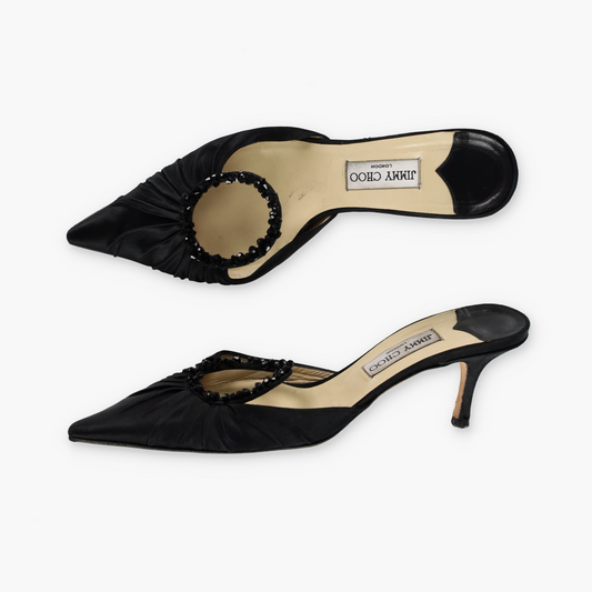 JIMMY CHOO 'Anne' Beaded Black Italy Made Mule Heels (42)
