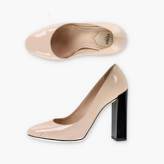 FENDI 'Eloise' Patent Pale Pink Italy Made Round Toe Pump Heels (39)