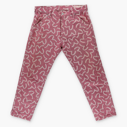 EVISU All Over Logo Print Pink & White Japan Made Jeans (34)