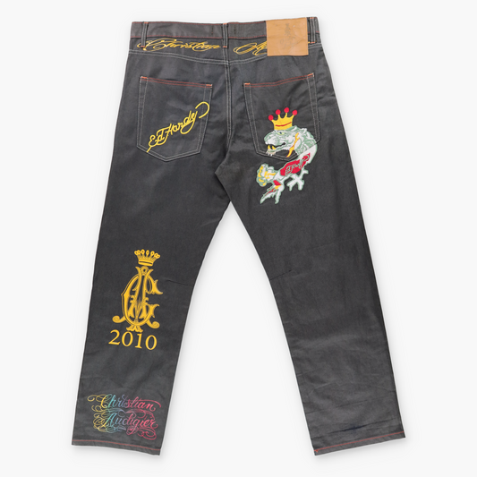 ED HARDY X CHRISTIAN AUDIGIER 2010 Embroidered Italy Made Jeans (38x32)