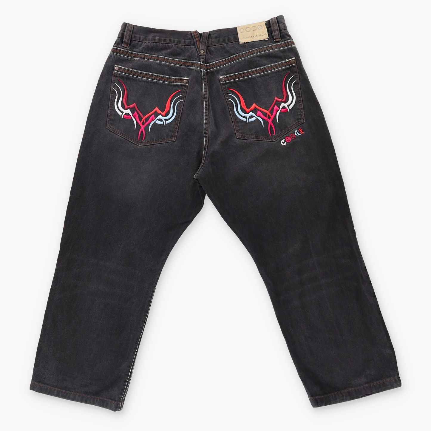 COOGI Y2K Embroidered Pocket Black & Red Denim Jeans (38x34)