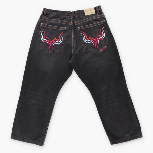 COOGI Y2K Embroidered Pocket Black & Red Denim Jeans (38x34)