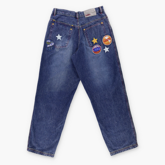 FUBU Harlem Globetrotters Embroidered Patch Basketball Jeans (32)
